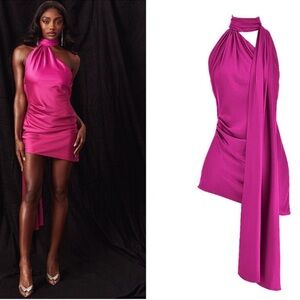 NWOT House of CB Aida hot Pink Satin Mini Dress sz M